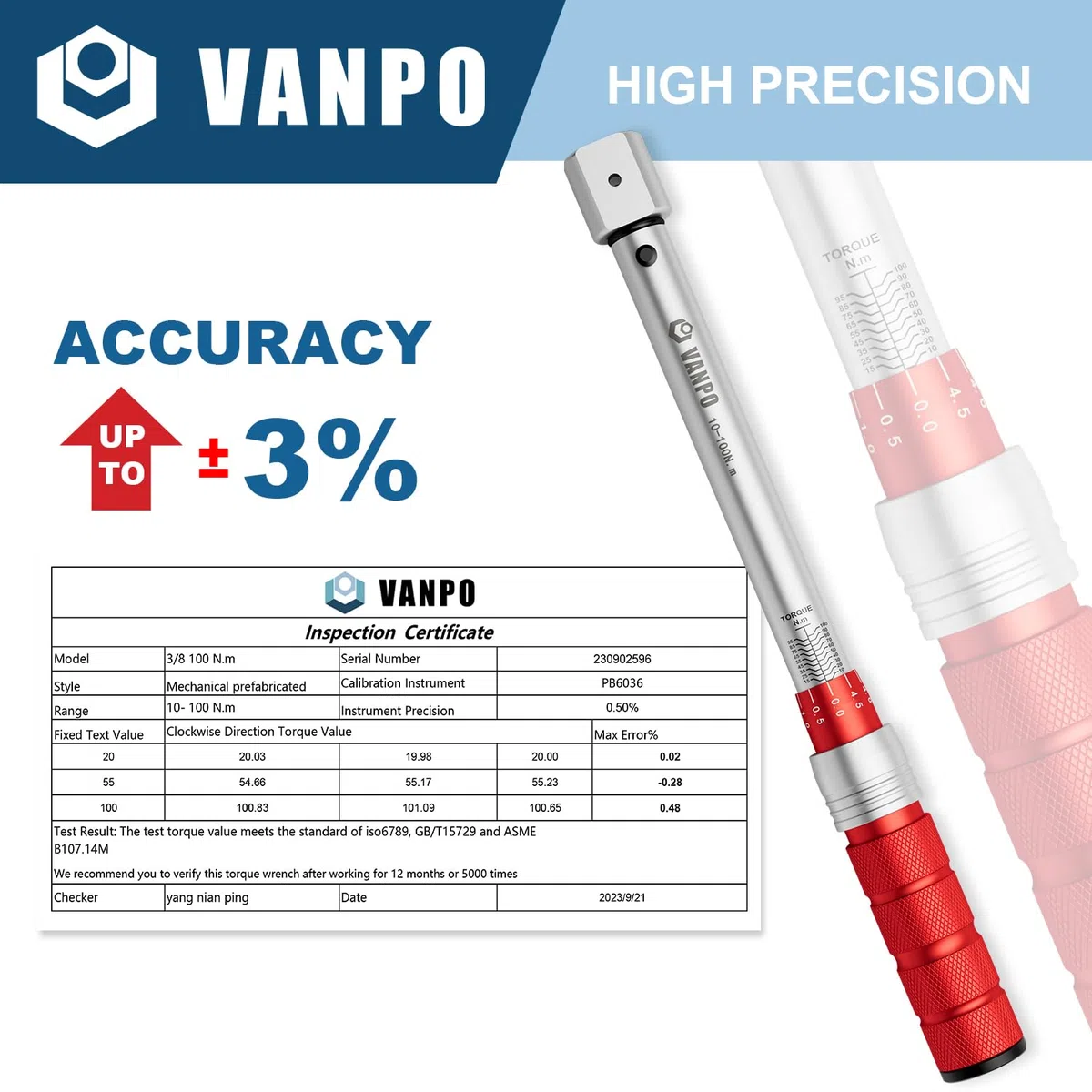 VANPO Clé dynamométrique ouverte 10-100Nm, 9x12mm Clé Dynamométrique Interchangeable, Tête à Cliquet 3/8", 10/13/14/15/17/19mm Tête Extrémité Ouverte, pour Réparation de Climatisation