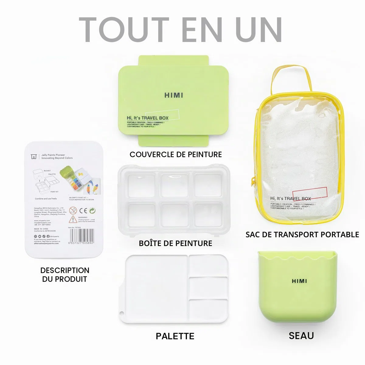 HIMI Boîte de voyage de peinture portable pour artistes, étudiants, adultes