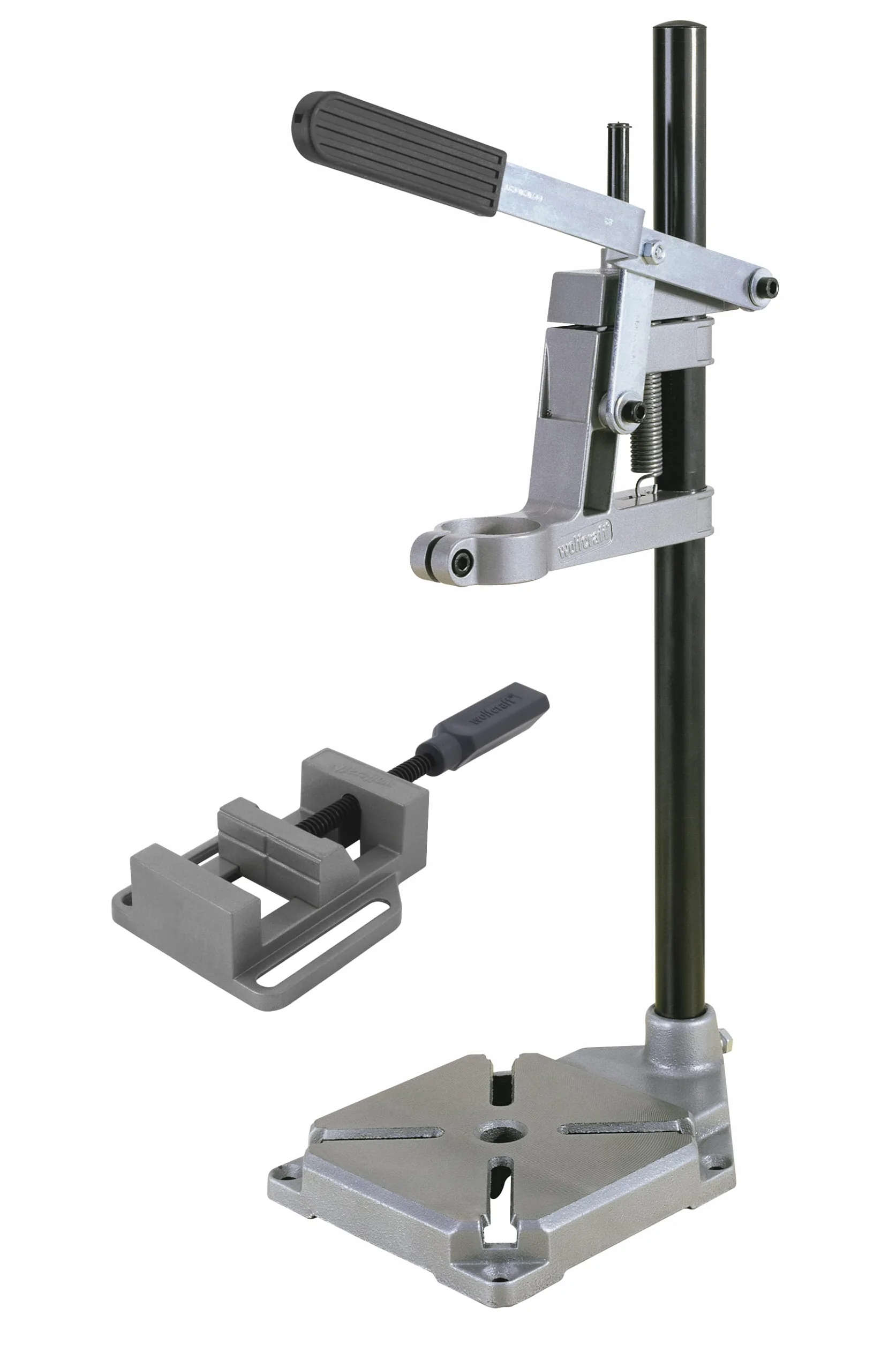 wolfcraft 3406301 Support de perceuse avec colonne ronde | Mâchoire de serrage | 160 x 230 x 500 mm