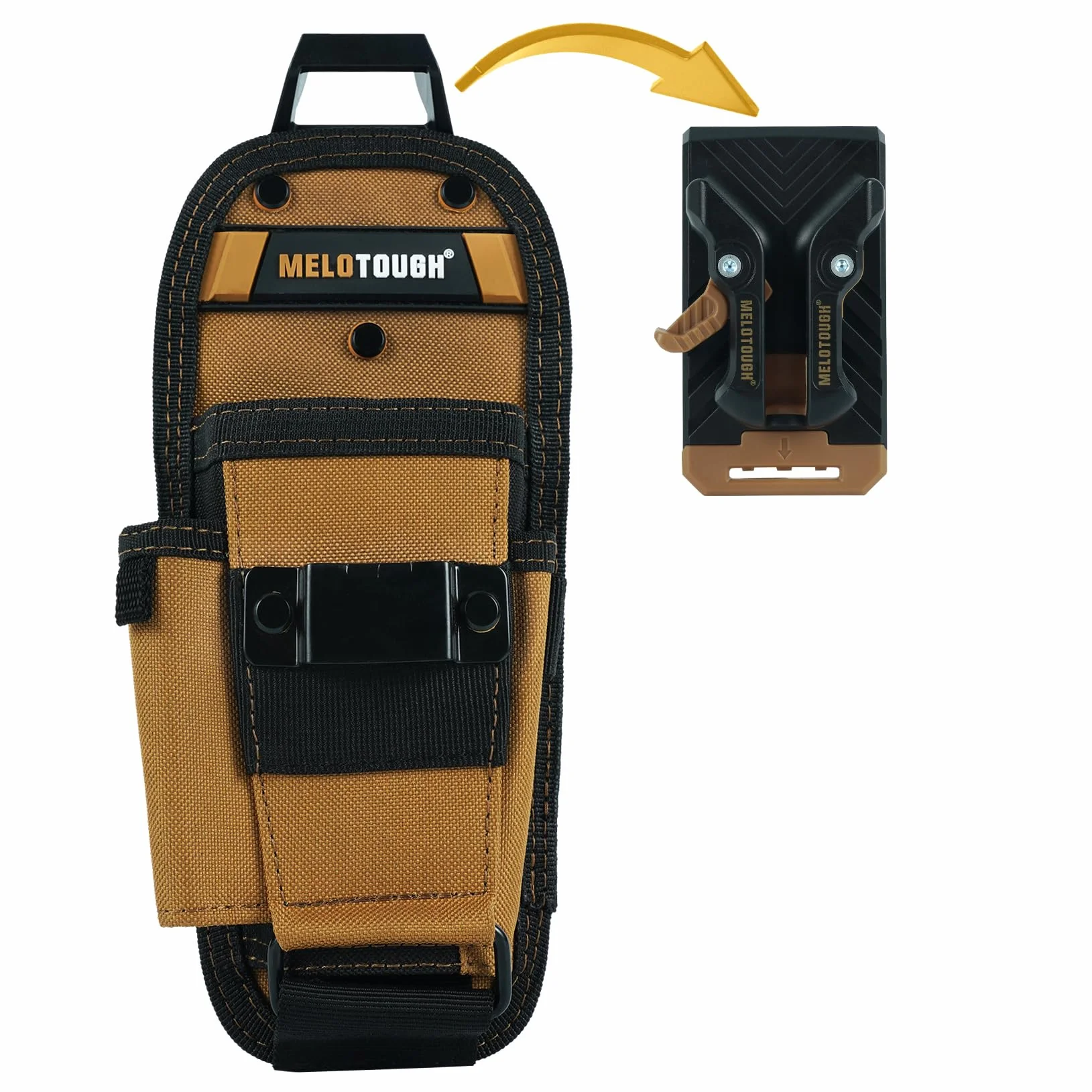 MELOTOUGH Petite pochette à outils avec clip de ceinture à dégagement rapide, pochette de ceinture à outils avec clip de ruban adhésif d'électricien, mini étui de rangement d'outils de travail et
