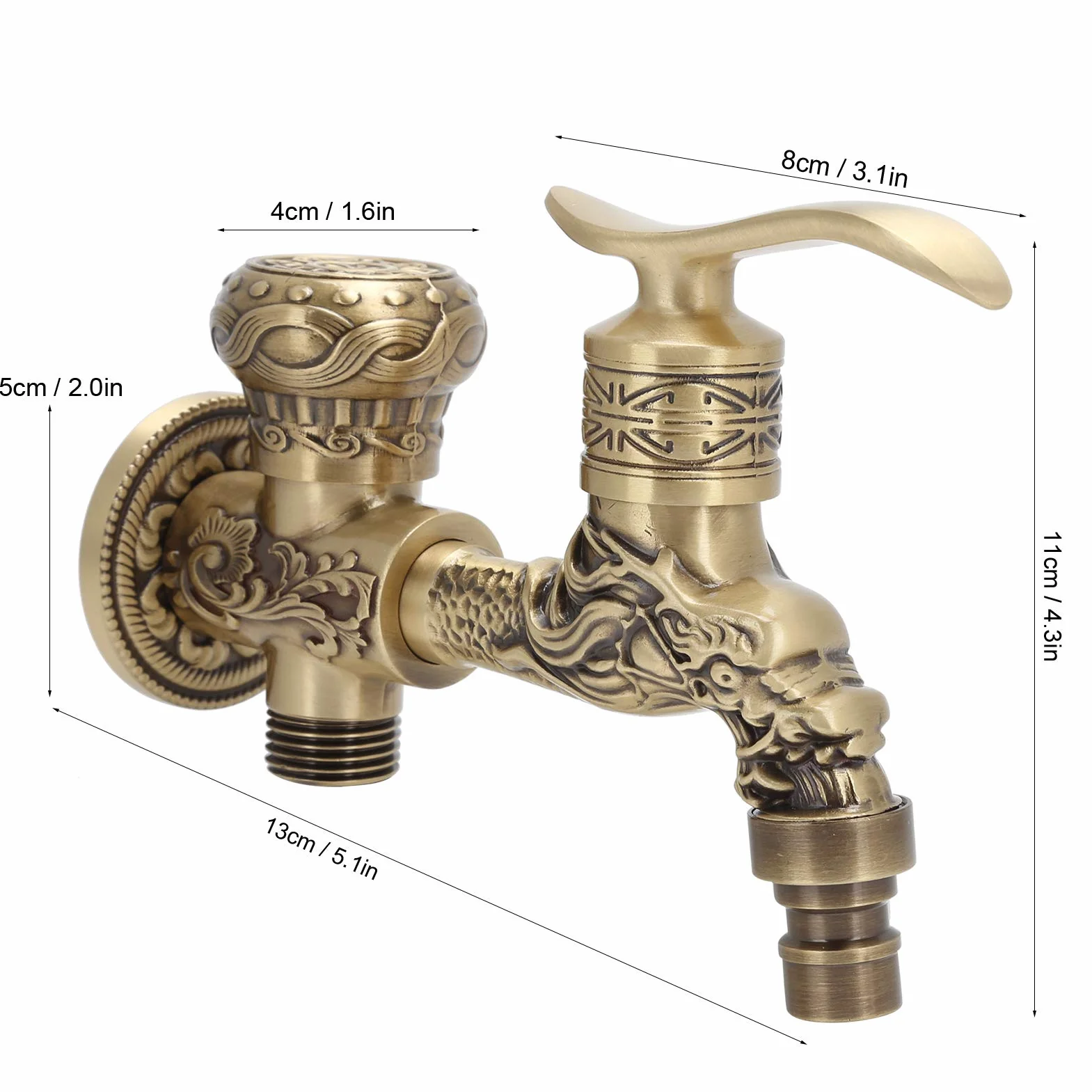 Robinet d'eau à Montage Mural Laiton Massif Antique G1/2 Robinet de Machine à Laver Cuisine Salle Bain Évier Bassin Robinet d'eau Simple Robinet Tuyau de Jardin Extérieur