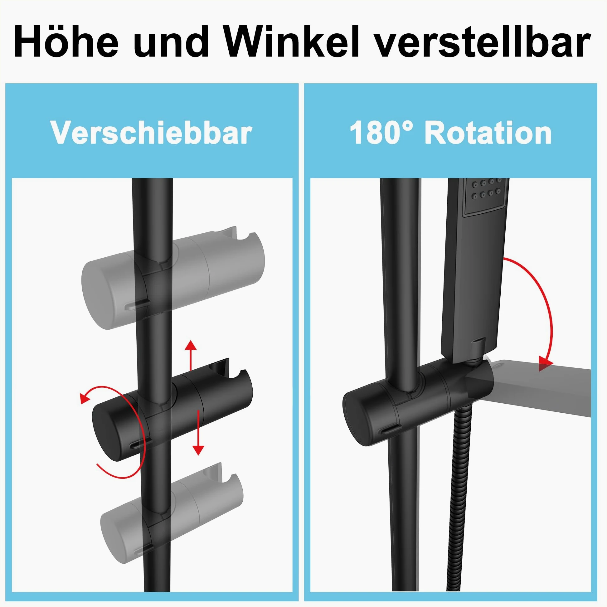 Görbach Barre de Douche Noir 70cm en Acier Inoxydable avec Support de Pommeau de Douche Réglable et Fixations Murales Variables pour S'adapter aux Trous de Perçage Existants