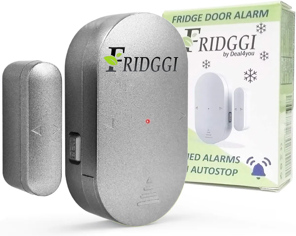 Mini Alarme de Porte congélateur et réfrigérateur, Alertes avec délai incrémental à 60, 120 et 180 Secondes, Carillon ou Sirène 80 à 110 DB, Alarme de Porte Ouverte. (Gris)