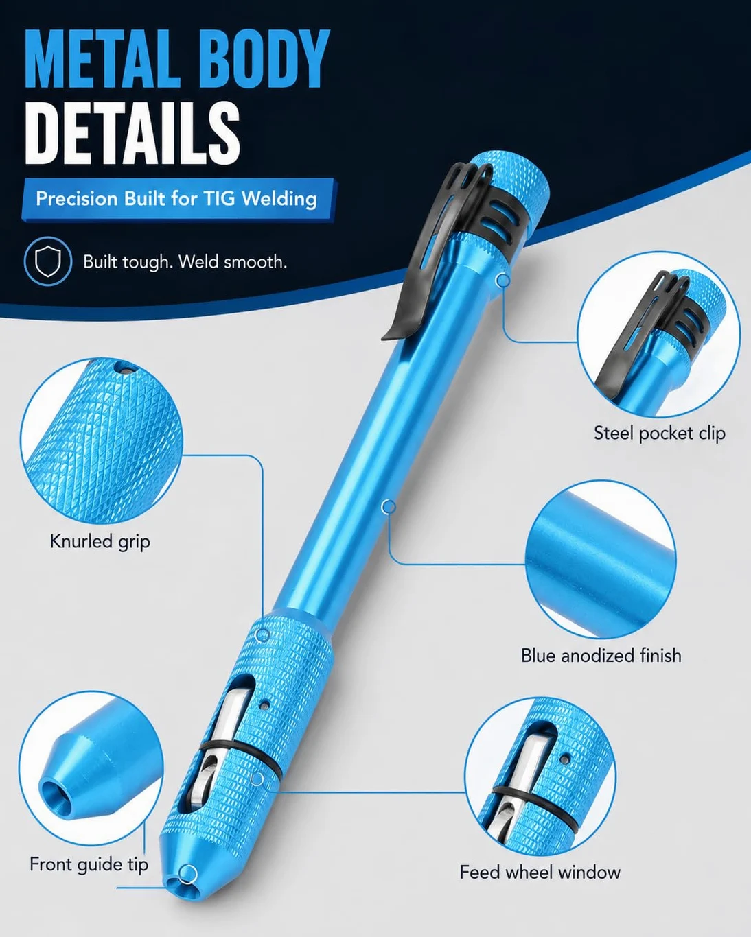 Stylo de Soudage TIG, Stylos d'alimentation de Fil, Chargeur de Fils de Tige de Doigt, Support de de Soudage pour Fil de Soudure 1,0-3,2 mm, avec Clip de Poche