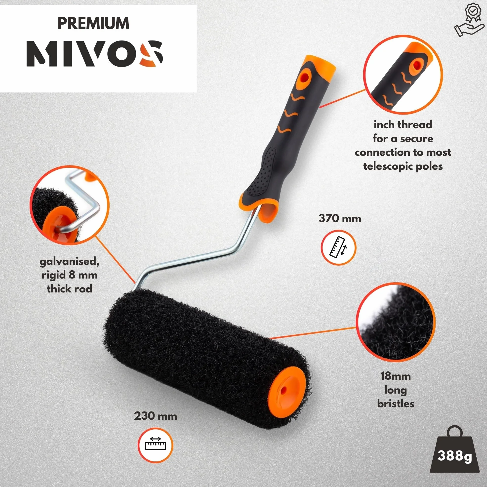 MIVOS Rouleau à enduire 23 cm - Rouleau haut de gamme pour mastic - Rouleau spécial pour mastic - Rouleau à enduire - Rouleau de revêtement - Rouleau à plâtre