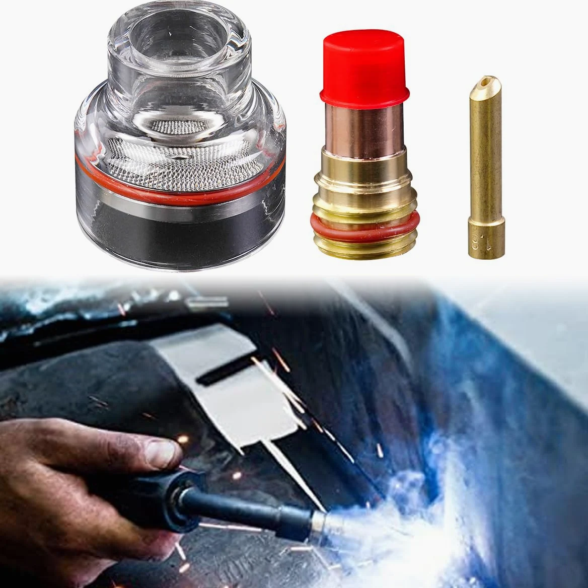 Namvo Ensemble de Buses en Verre de soudage TIG, Ensemble de Pistolets de soudage TIG-17/18/26 avec lentille à gaz, mandrin, coupelle en Verre, Accessoires de soudage TIG complets pour Machine de