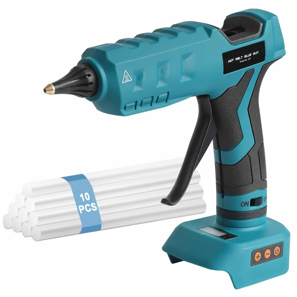 Waitley Pistolet à colle chaude sans fil 18 V pour bâtons de 11 mm | Double alimentation par batterie Li Ion 18 V ou secteur chauffe rapide pour bricolage réparations et décoration