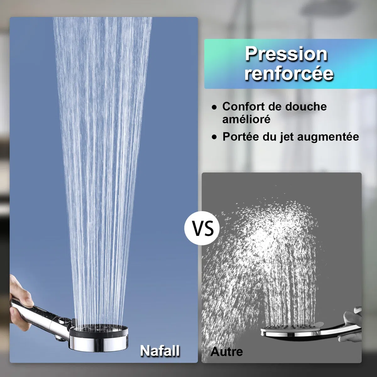 Pommeau Douche avec 4 Pp Filtres - Pommeau De Douche Haute Pression Anti Calcaire, Douchette Douche Salle de Bain avec 5 Modes de PulvéRisation, Chromé (Sans Tuyau ni Support)
