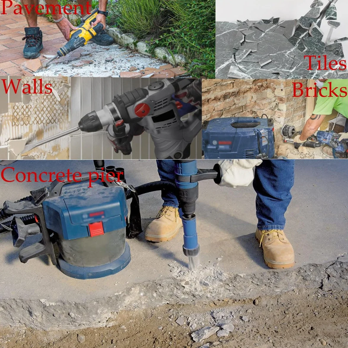 SDS-plus Lot de 4 burins plats et burins pointus 400 mm/230 mm de long, burin sds plus,burins professionnels pour perceuses électriques et pics pointus pour briser les murs et les bâtiments