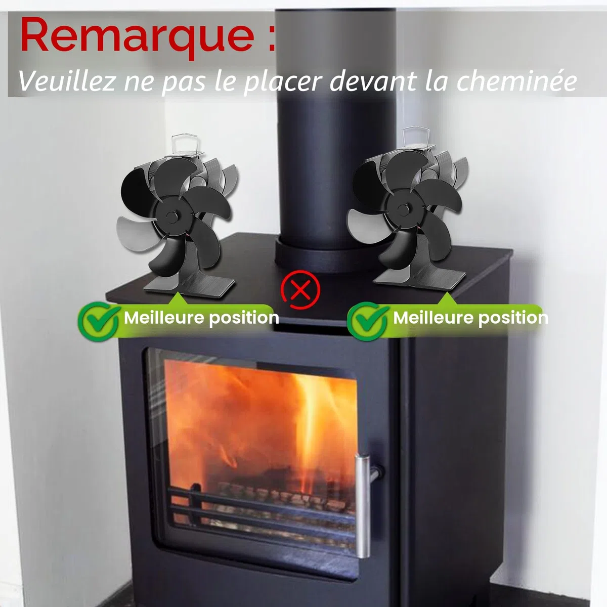 Ventilateur de cheminée à 6 pales, ventilateur de poêle avec télécommande, ventilateur à commande thermique pour poêles à bois et cheminées, fonctionnement silencieux
