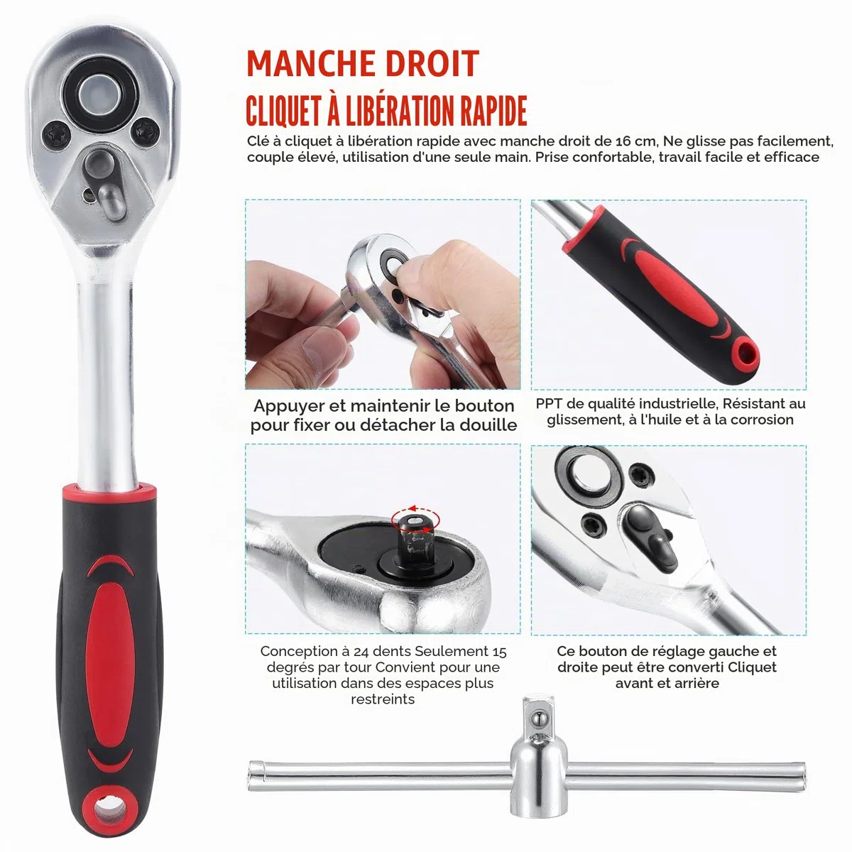 46pcs kit de clé à douille, kit de clé à cliquet, kit de clé à cliquet à douille métrique, outil de réparation de voiture à tête de tournevis 1/4 "(noir)