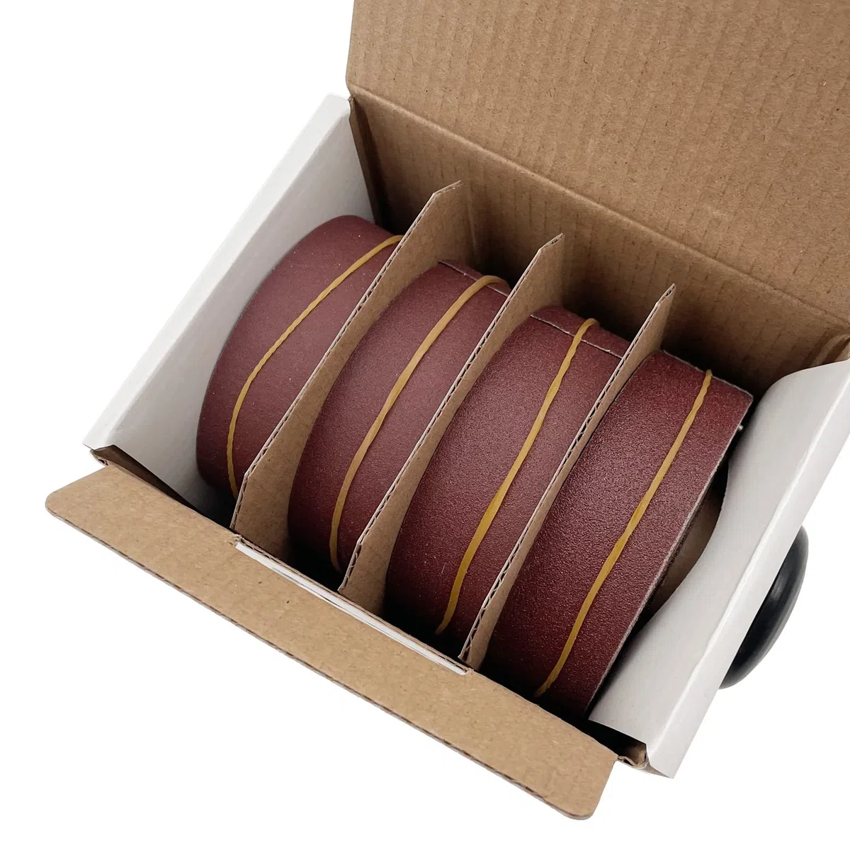 Lot de 4 rouleaux de papier abrasif avec distributeur de papier émeri rétractable pour métal, verre, menuiserie-4 rouleaux de 8 m