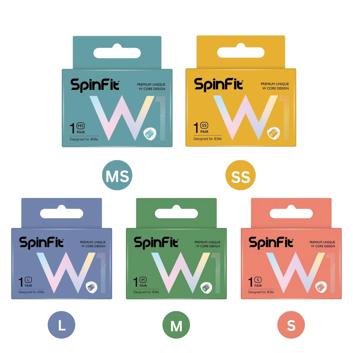 SpinFit W1 for IEM - L - Embouts d'oreille brevetés en Silicone de qualité médicale, Double Noyau en Forme de W, Plus de stabilité