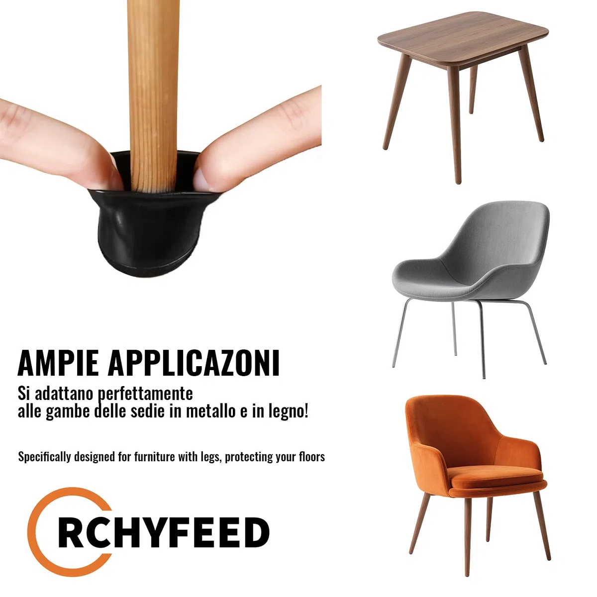 RCHYFEED Protection Pied de Chaise, 24 Pièces Protecteurs de Sol en Silicone Noir avec Feutre enveloppé, Reduire Le Bruit éviter Les Rayures, Ronde14-20mm