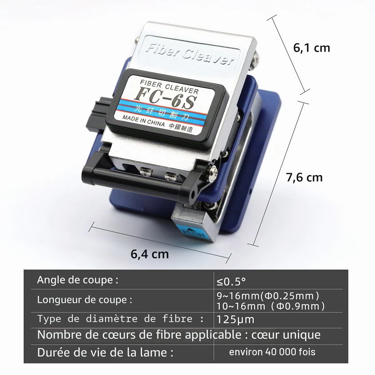 Cliveuse fibre optique FC-6S pour Sumitomo – avec 36000 coupes et revêtement, diamètre : 250 um – 900 um, lames 12 positions, matériel fibre utilisé en FTTH.