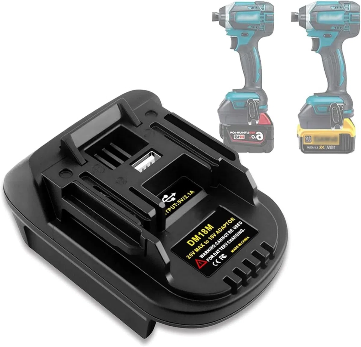 DM18M Adaptateur de batterie pour outils électriques Makita 18 V 20 V, adaptateur convertisseur pour Dewalt et Milwaukee M18 pour batterie Makita 18 V