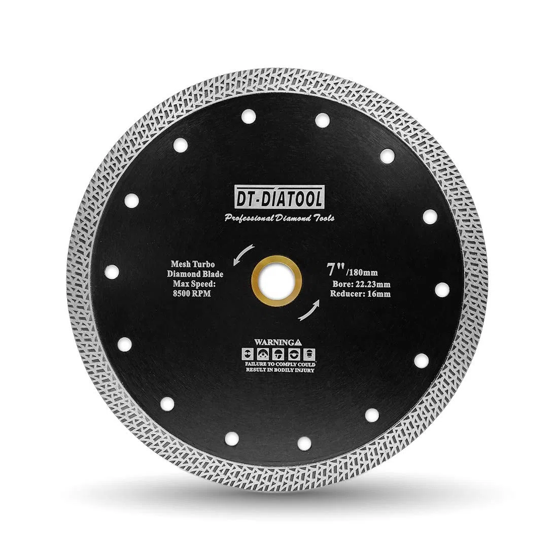 DT-DIATOOL Disque à Tronçonner Diamante 180 mm x 22,23 mm/16 mm Lame de Scie avec Maille Turbo pour Porcelaine Tuile Marbre Céramique Granit