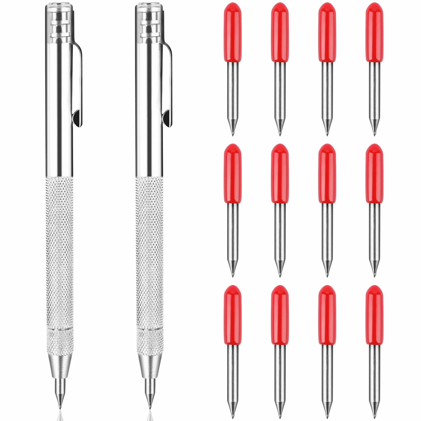 Pointe à Tracer en Carbure de Tungstène 2 Pièces Pointe a Tracer Metal avec 12 Pointes à Tracer de Rechange Scribe Tool, Stylo à Tracer en Carbure de Tungstène pour Tôle, Céramique, Verre