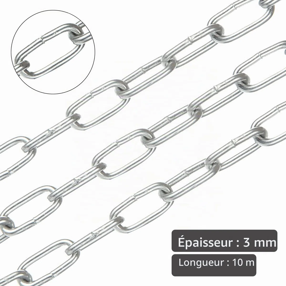 MIVIDE 2 Pièces 3 MM Chaîne en Acier Inoxydable 5 M, Chaîne Acier Inoxydable 304 Solide et Robuste pour Suspendre la Clôture, Promener le Chien, se balancer(10m)