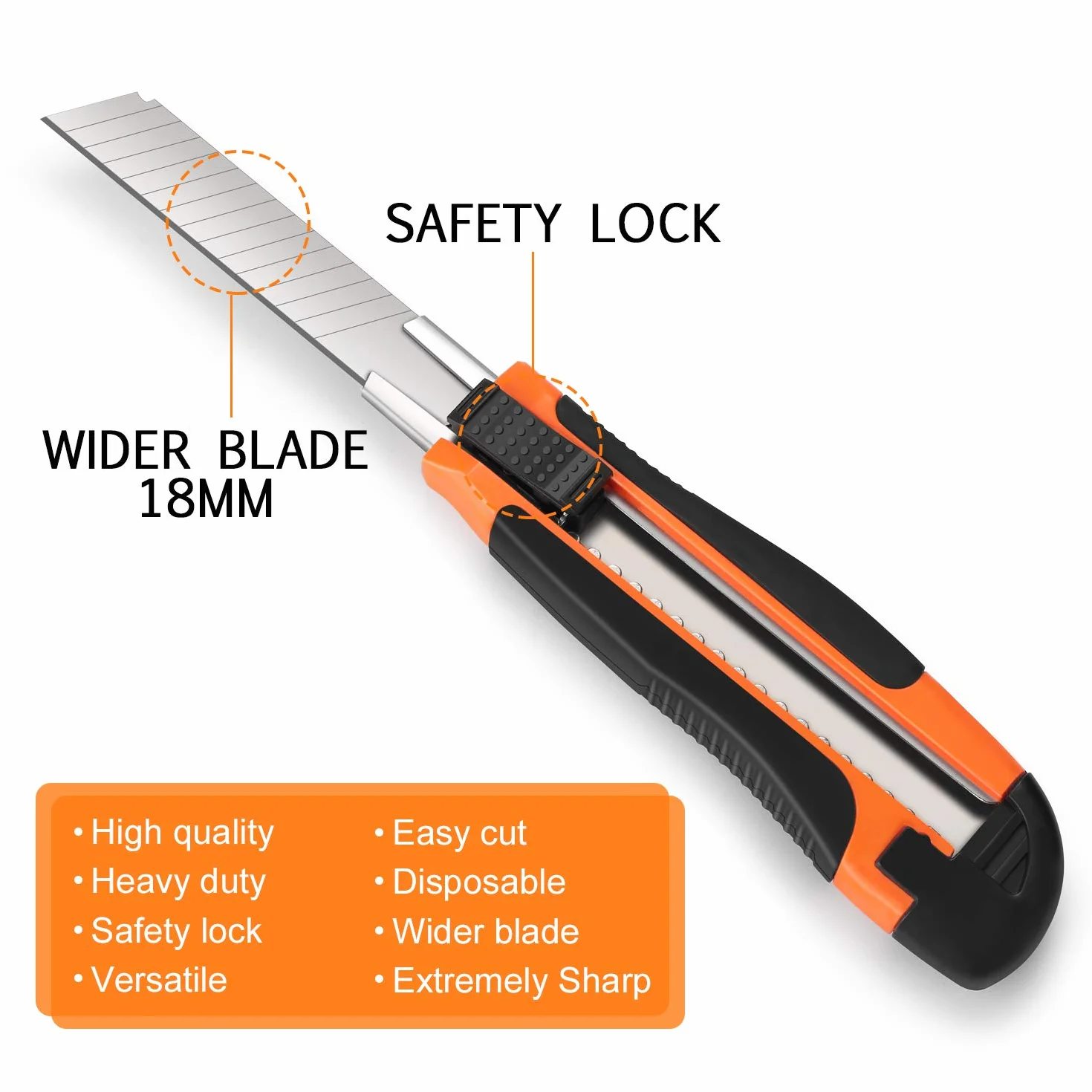 Lot de 12 Cutters Professionnels, Cutters à lame rétractable de 18 mm avec 12 lames de rechange supplémentaires, parfait pour couper papier, adhésif, carton, et tissu
