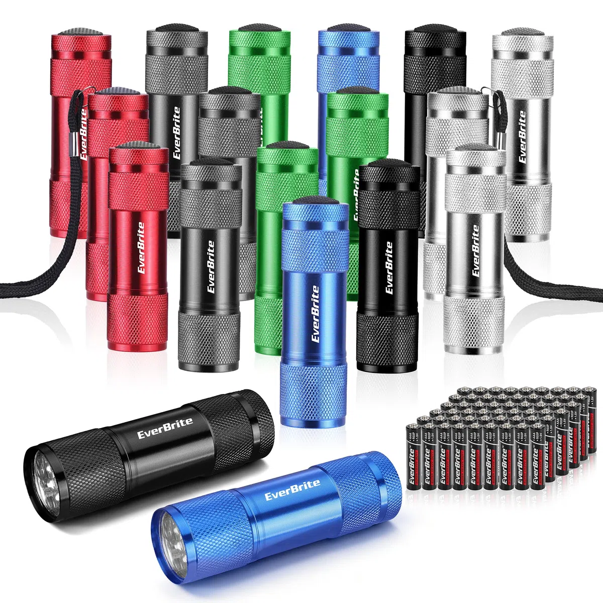 EverBrite Mini Lampe de Poche LED en Aluminium18 Pièces, Lampe Torche Portable Idéal pour Camping Lecture Cyclisme Barbecue Fête Randonnée Voyage, 54 x AAA Piles Compris