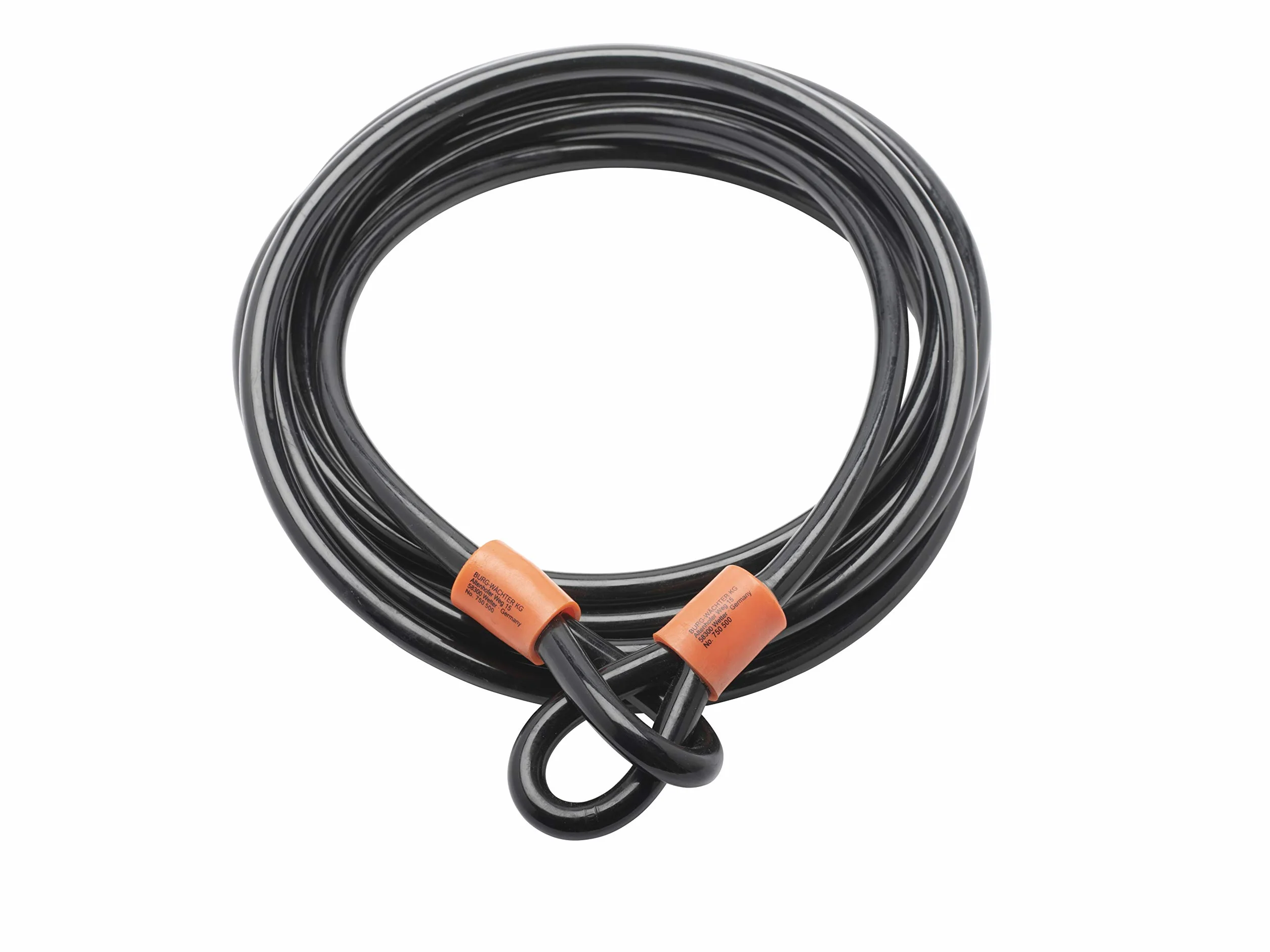 Câble de sécurité Burg-Wächter avec œillets, câble en acier revêtu (sans verrou), sécurité pour meubles de jardin, vélo, moto, 750 500, noir, 5 m