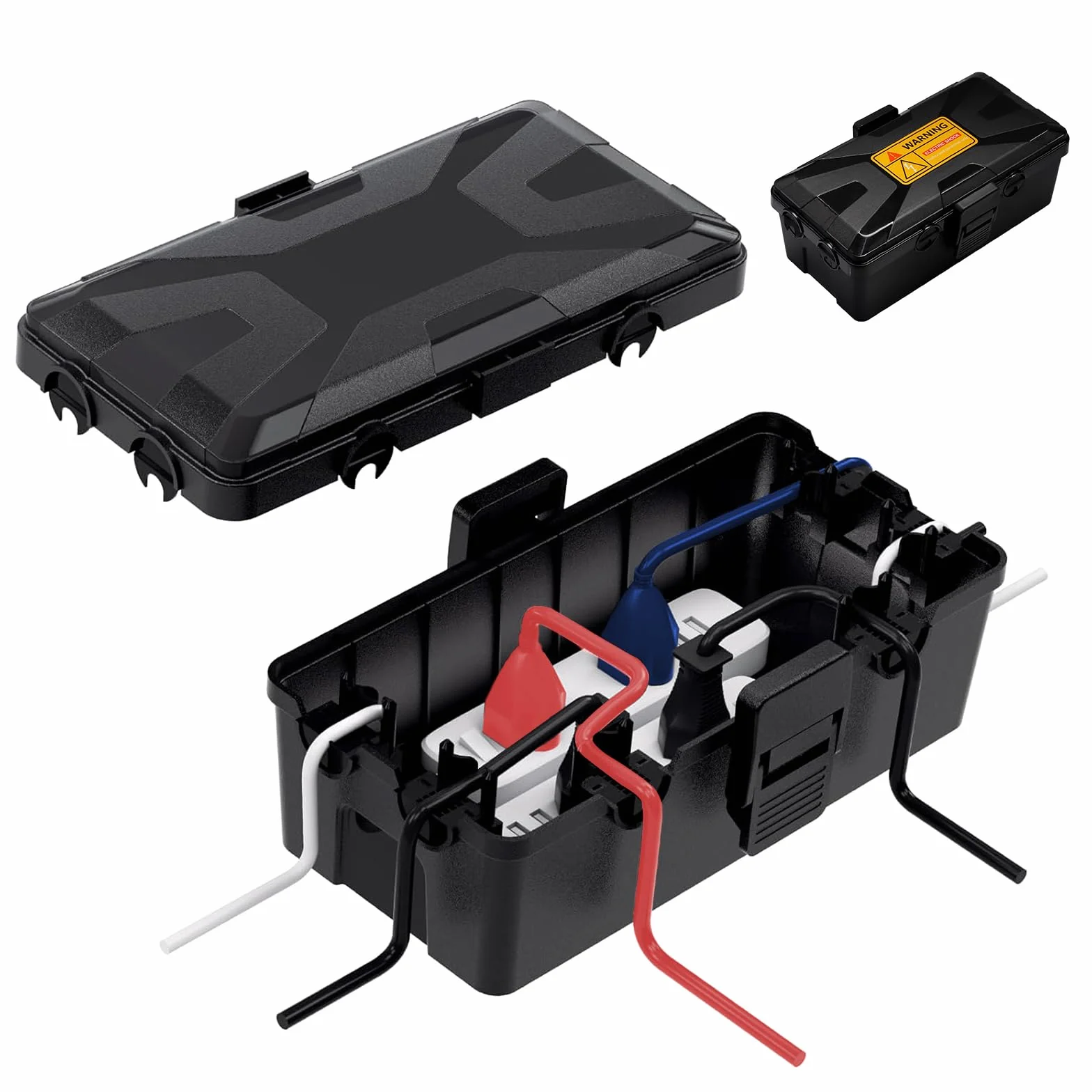 Boîte de Câble Etanche - Boite Etanche Electrique Exterieu IP54 26,1×15×9,4 cm avec 6 passages de câbles Boite Rangement Cable Zeitschaltuhren Weihnachtsbeleuchtung Kabel (Noir)