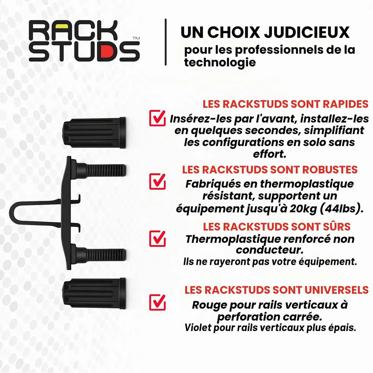 DUO20 Solution de montage en rack 1RU série II - Alternative aux vis et écrous traditionnels ppour rack et vis pour rack de serveur pour l'installation de matériel de serveur - 20 Paquets, Universelle