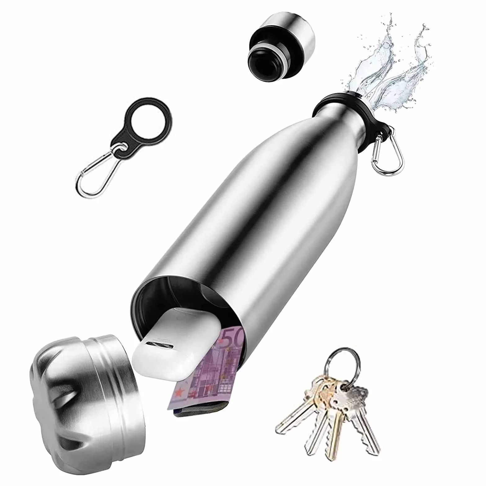 Boite Cachette Secrete, Bouteille d'eau Isotherme pour Boissons Chaudes et Froides, sans BPA, Mini Coffre Fort Gourde pour Sport, Gym, Voyage, Plage, Coffres-forts de Diversion