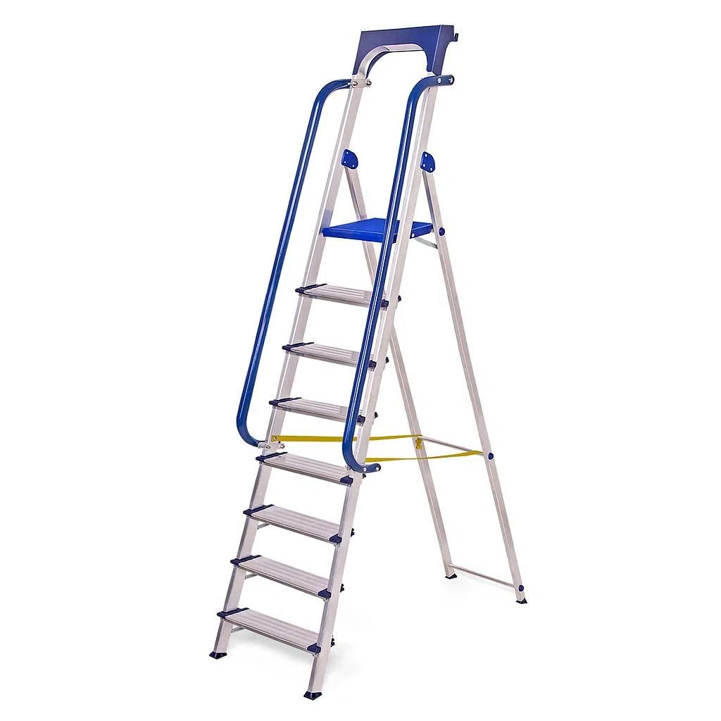 HOSTRÖM Escabeau 8 marches Secure Pro, Aluminium renforcé, sécurisé avec rampes, Tablette Porte-Outils, Hauteur Plateforme 182cm, Garantie 5ans