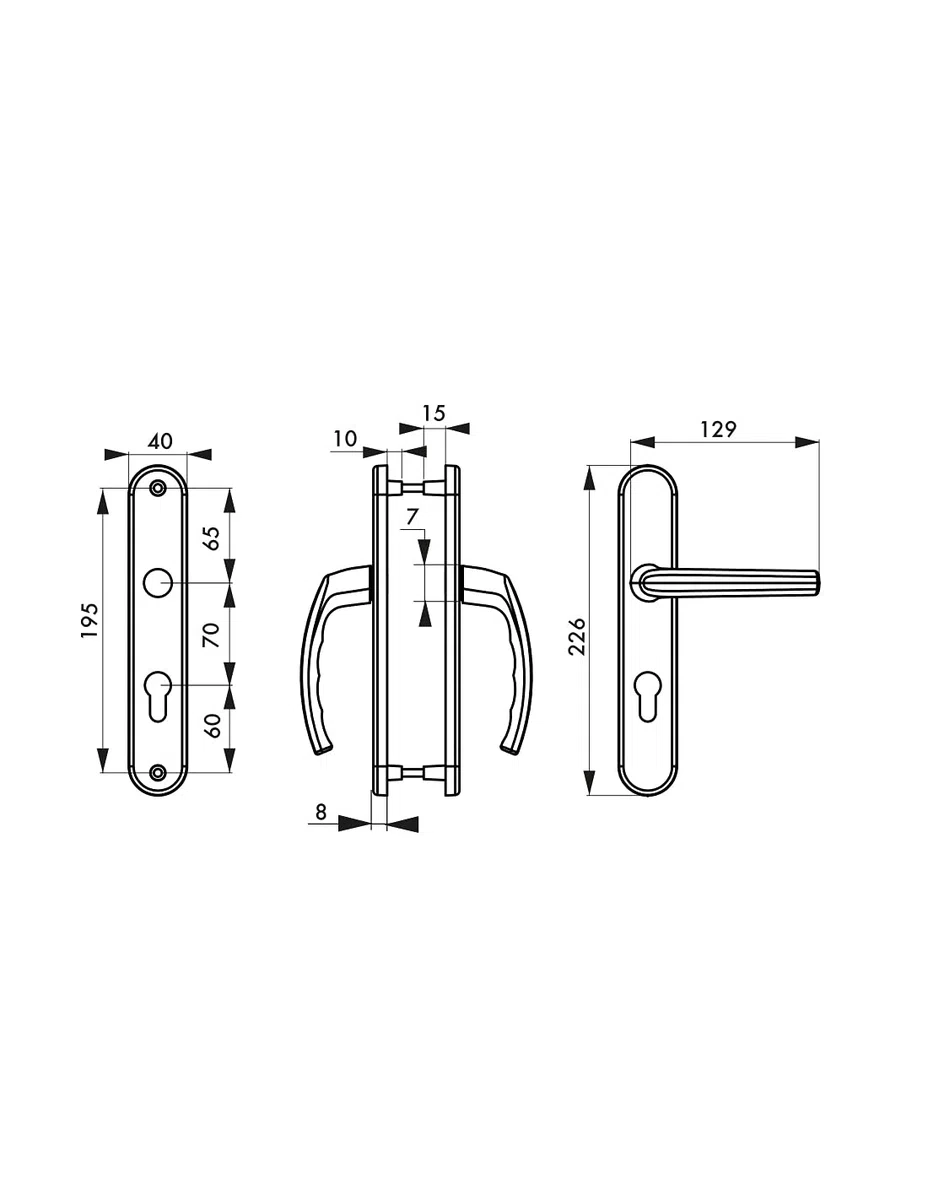 THIRARD - Ensemble de Poignées pour Porte d'Entrée Sultane - Zamak Fondu - Usage Pratique - Trou de Cylindre - Carré 7 mm - Entr'Axes 195 mm - Finition Blanc