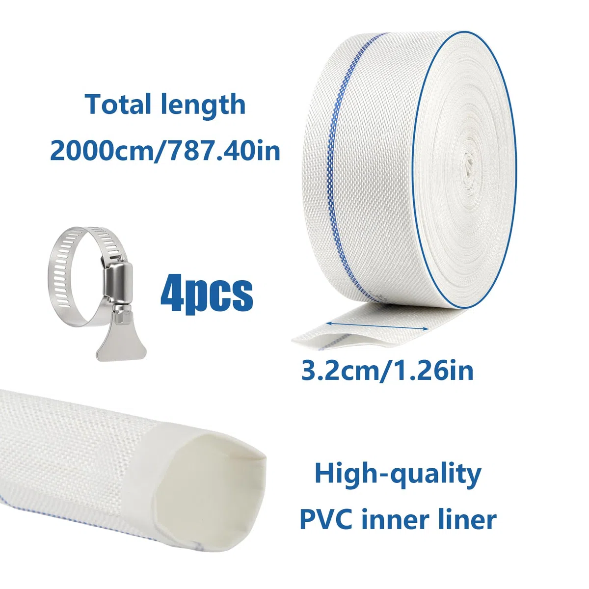 Tuyau Refoulement Plat 20m Tuyau Piscine 32mm Tuyau Refoulement | Avec 4 Clips Pour Pompes Immergées Arrosage de Jardin Agriculture Piscines Pompes à Eaux usées