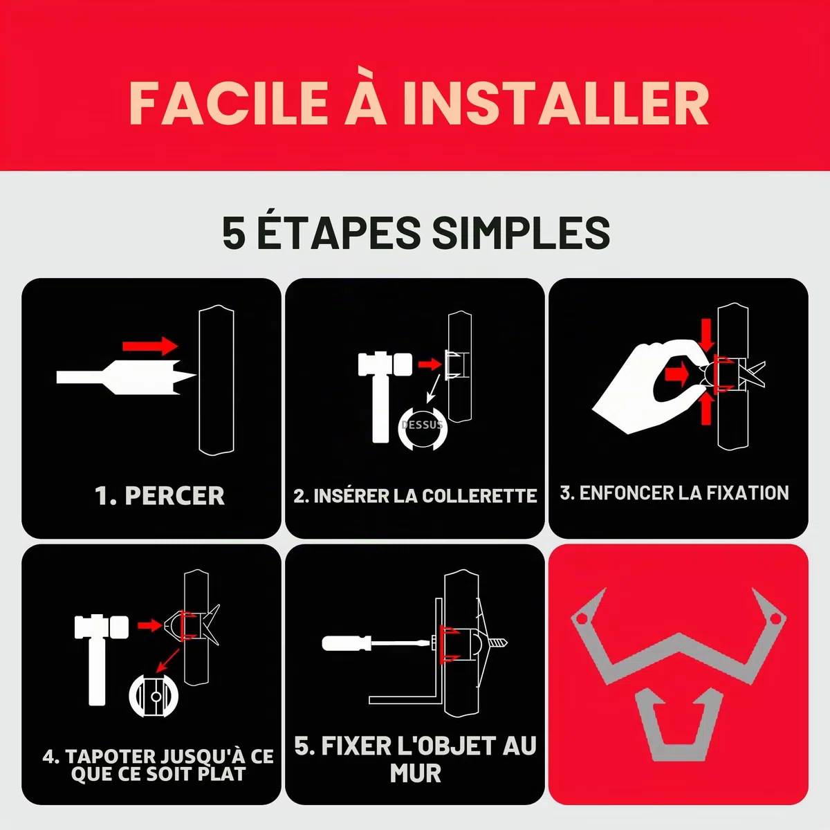 Bullfix Kit Télé, Cheville Placo Charge Lourde Façon Cheville Molly pour Support Mural TV, Kit d'Ancrage Mural Universel pour Fixation Murale TV sur Murs en Plaque de Platre Creux, Cloisons Sèches