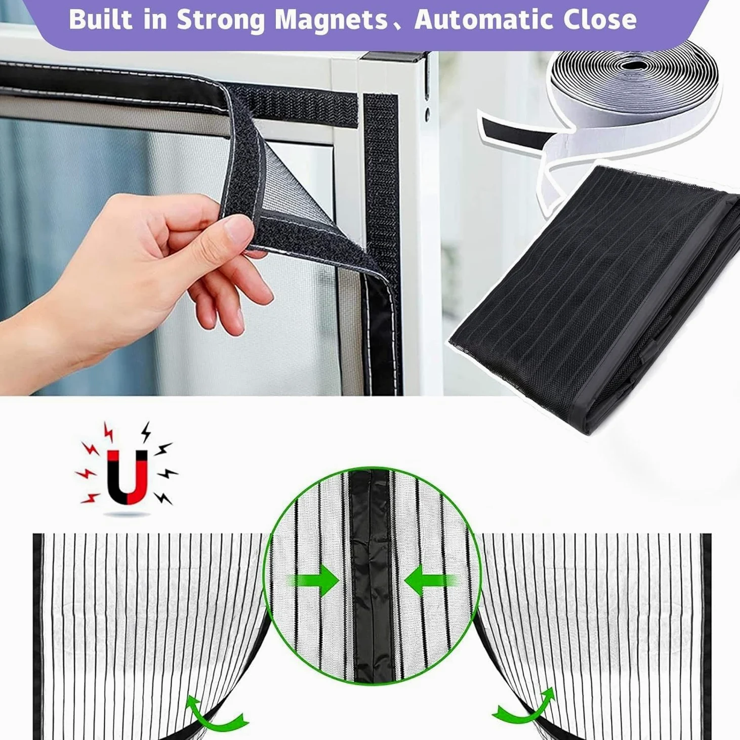 Rideau Magnétique Anti-Insectes 125 x 112 cm Moustiquaire Fenêtre Universelle Automatiquementfermé Rideau Anti Mouche pour Window and Door, Blanc