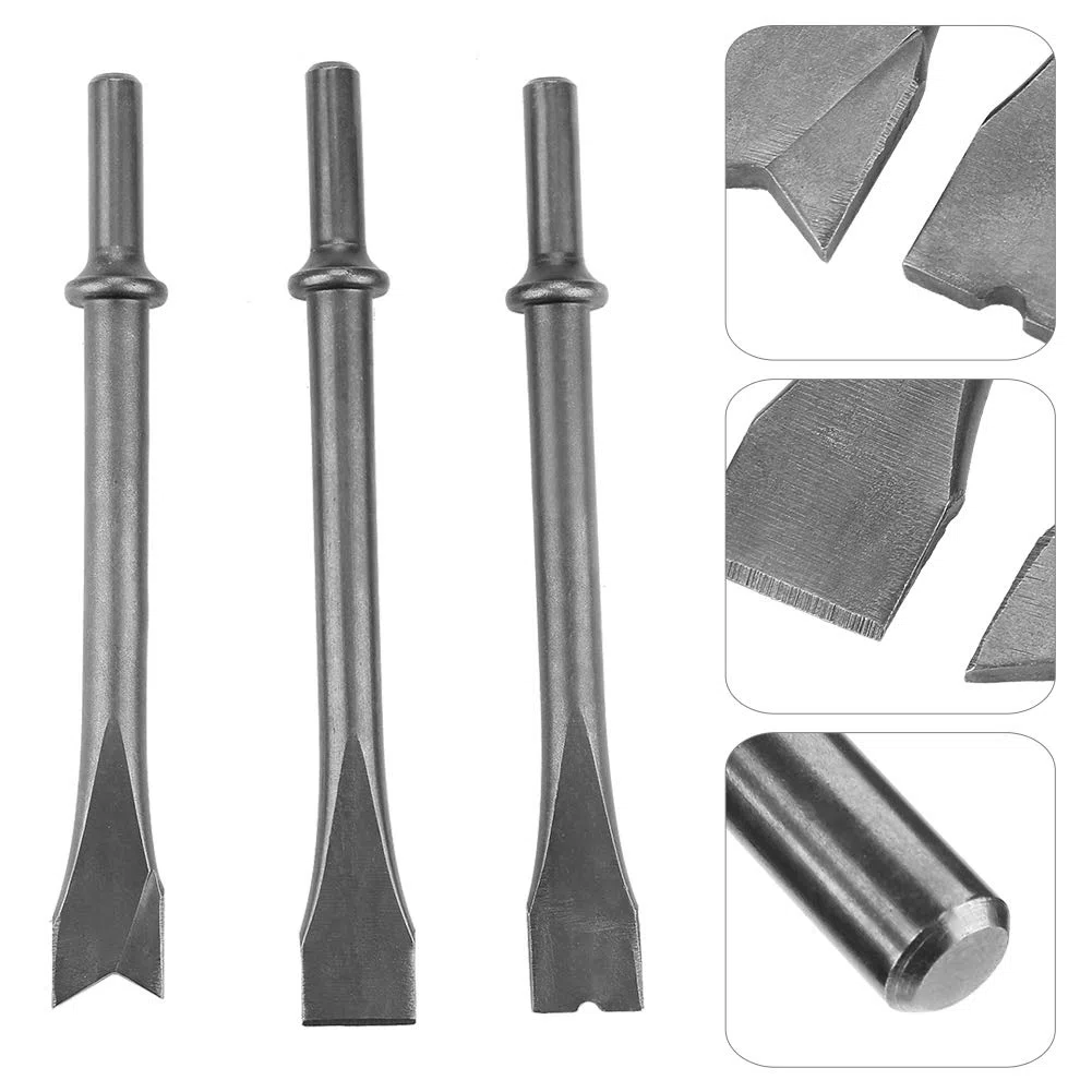 3Pcs Jeu de Burins Pneumatiques à Marteaux Pneumatiques Jeu de Forets Pneumatiques à Marteaux Très Longs