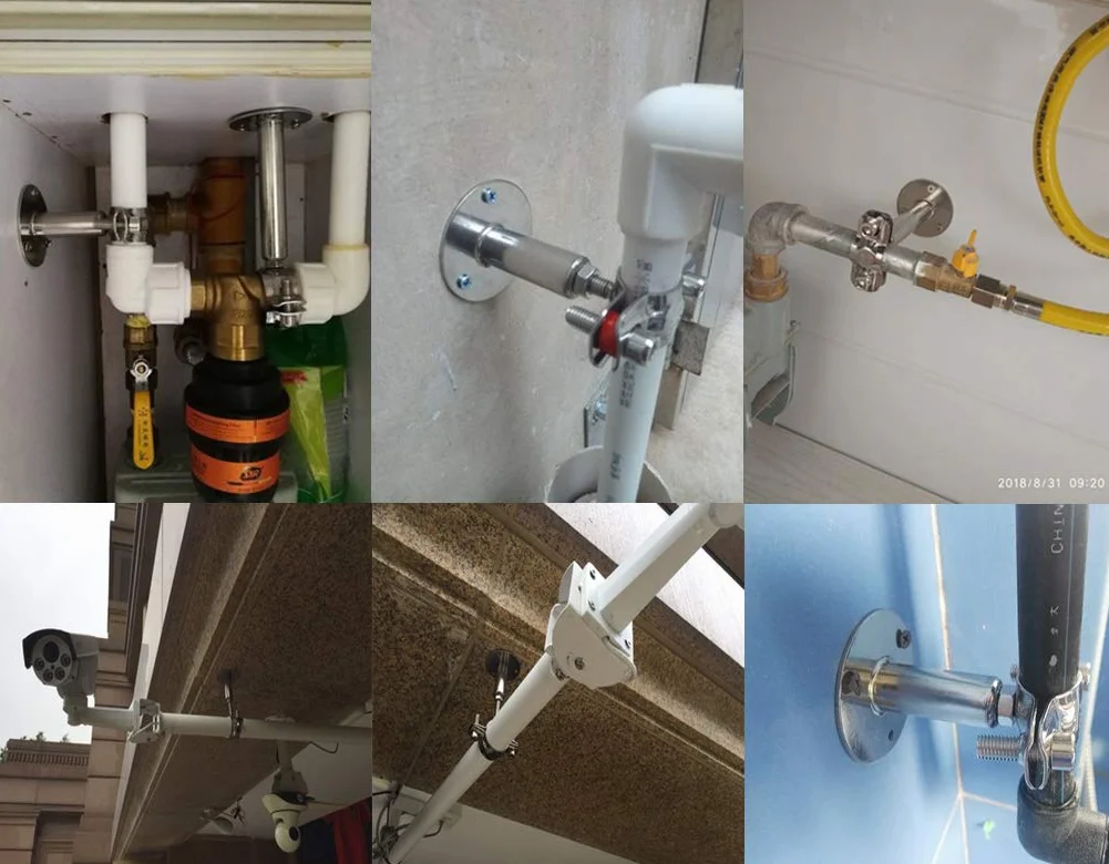 Acier inoxydable - Collier de serrage réglable en hauteur - Montage mural/au plafond pour tubes de 60 mm à 65 mm - Charge lourde - Support de tube inoxydable avec matériel de fixation - Lot de 2