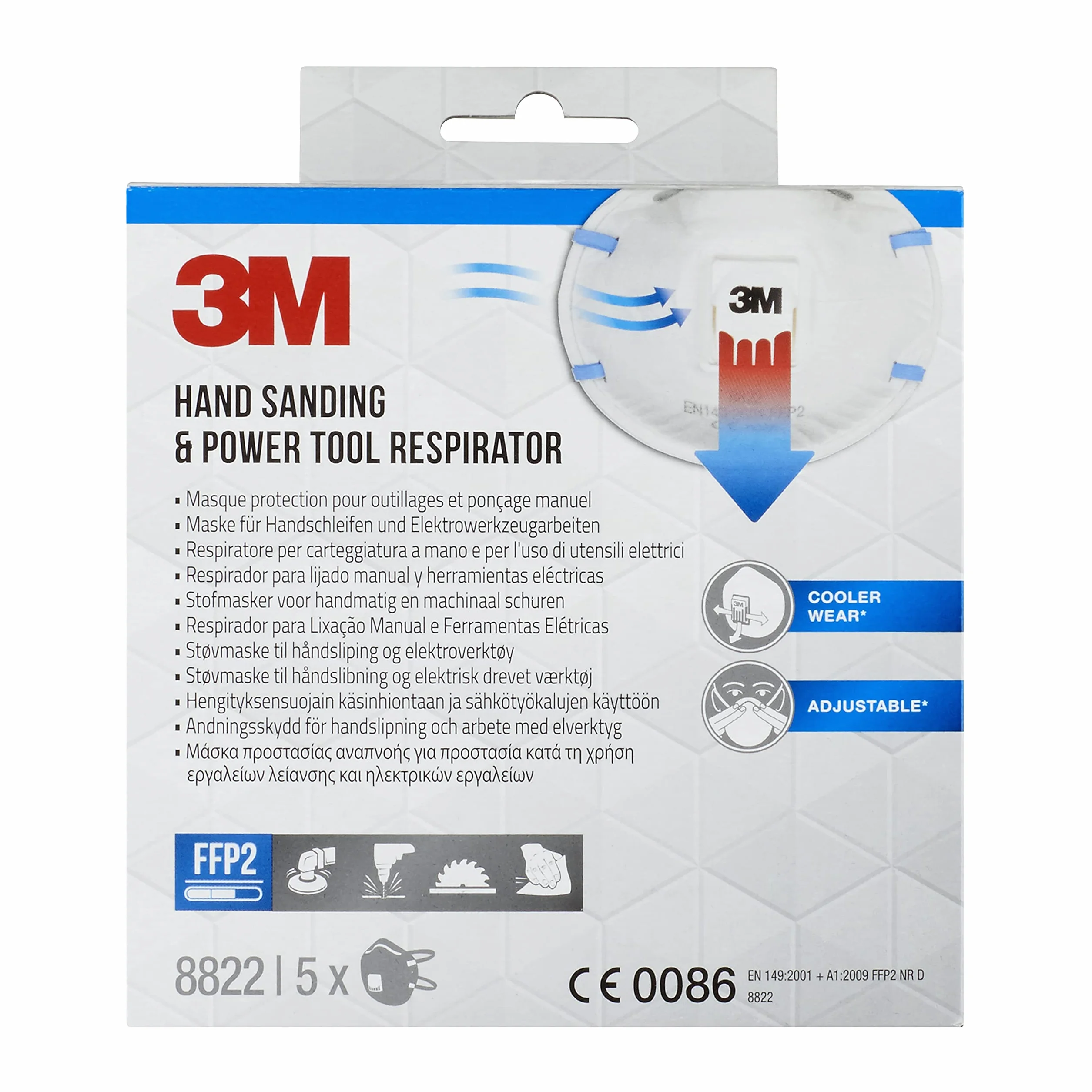 3M 8822PRO5 FFP2 Lot de 5 masques respiratoires pour ponçage manuel et outils électriques