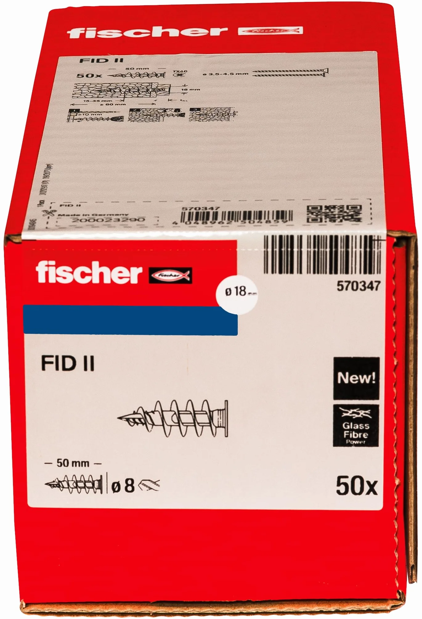 Fischer - Cheville Nylon FID II - Fixation dans Panneaux d'isolant PSE et PU/Boîte de 50