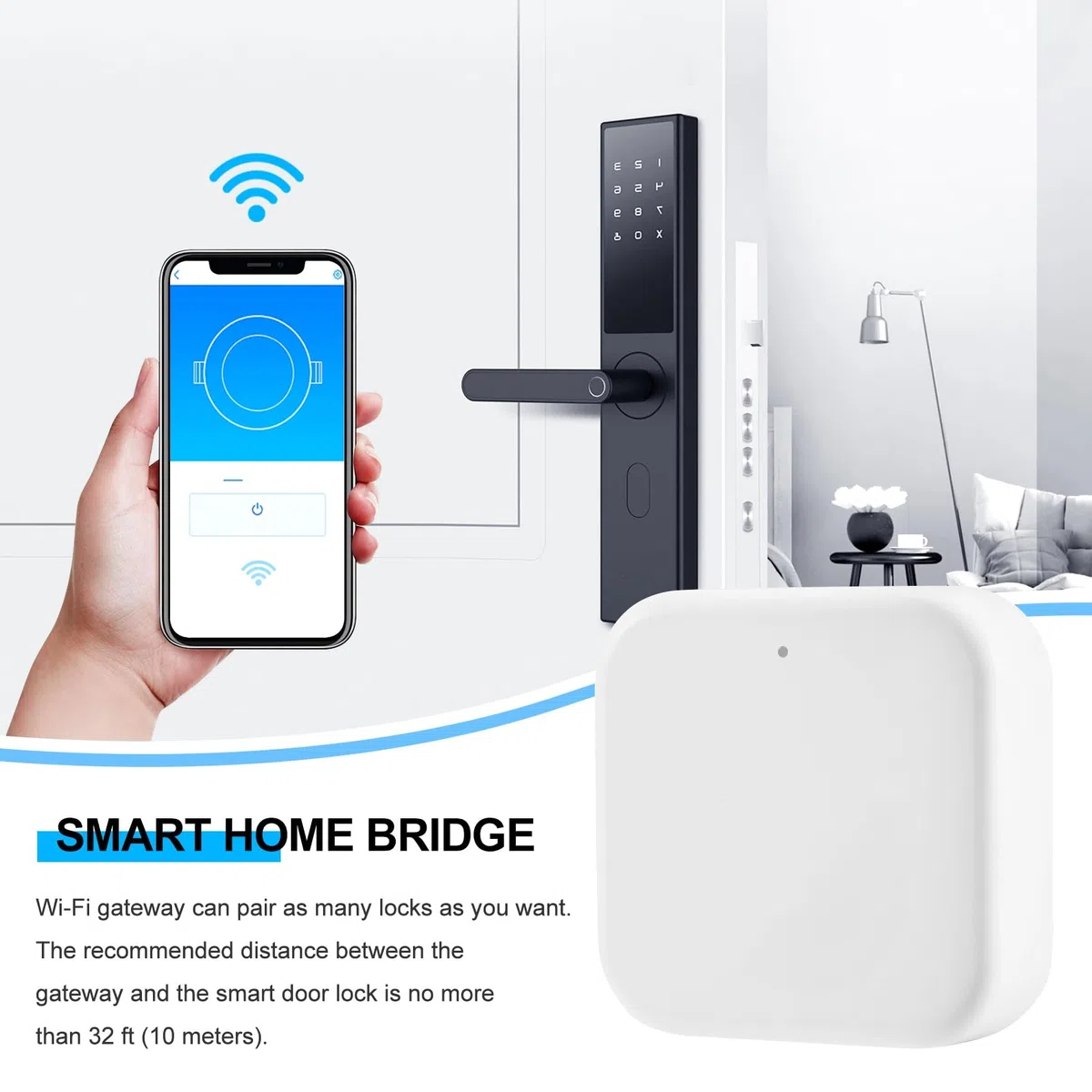 WiFi Fingerprint Password Serrure de porte électronique intelligente Pont domestique Ttlock App Control Hub