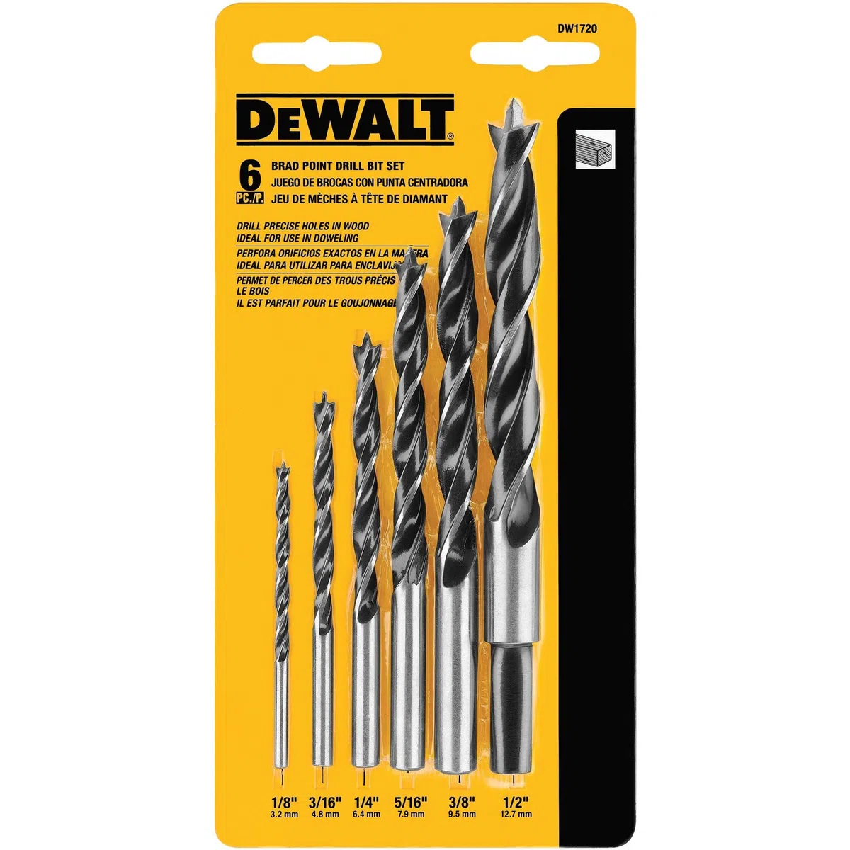DEWALT Lot de 6 forets à pointe Brad (DW1720) Noir
