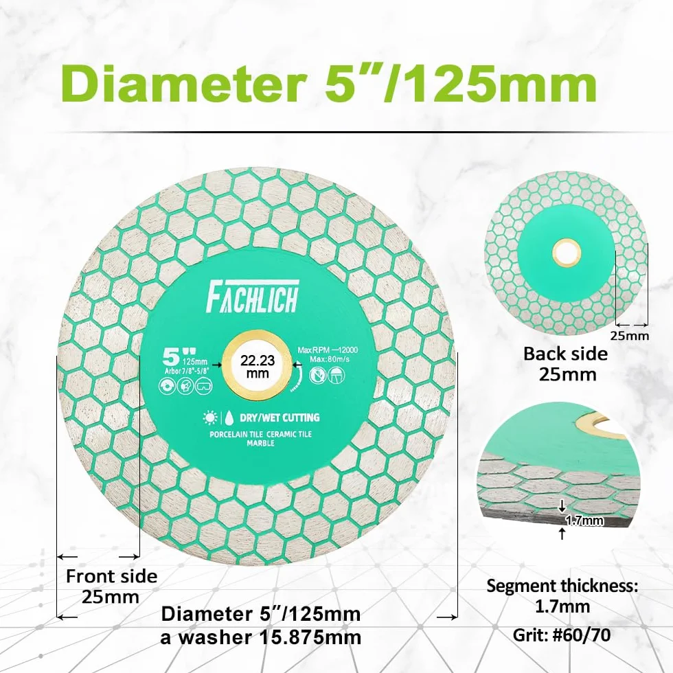125mm Disque Diamant Carrelage - 5inch Double Face Coupe Meulage Lame Scie Diamant pour Porcelaine Céramique Marbre Granit Conception Hexagonale pour Meuleuse d'angle