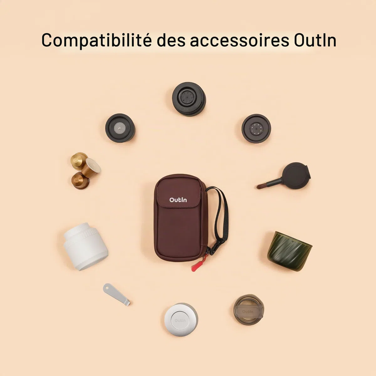 OutIn Trousse d'Équipement, Pochette pour Accessoires de Machine à Café Portable, Organisateur de Poche Polyvalent, Rangement Sécurisé, Kit Barista Durable pour Camping-Car & Voyage