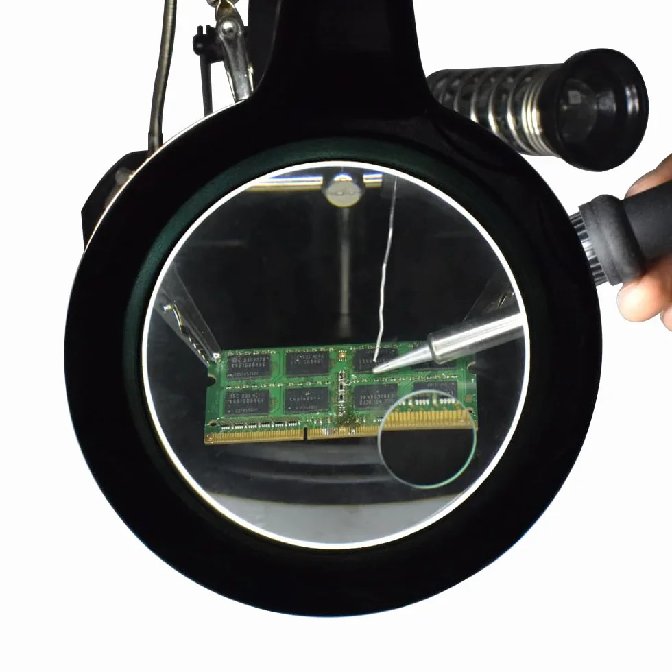MMOBIEL Troisième main Robuste avec Loupe 2.5X à 4X, Lampe LED, Support Fer à souder avec Pinces et clips de soutien