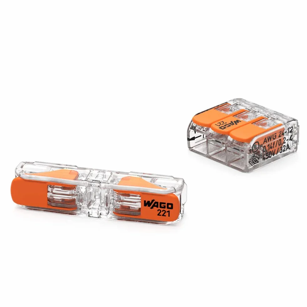 Wago, Borne à Leviers In Line S221, 4mm², Orange, Compatible Conducteurs Rigides et Souples 0.2-4mm², Actionnement à Leviers, 450V, 32A, Design Compact, Garantie 2 Ans, Connexion Directe et Sécurisée | Bornes de connexion compactes pour conducteurs rigide