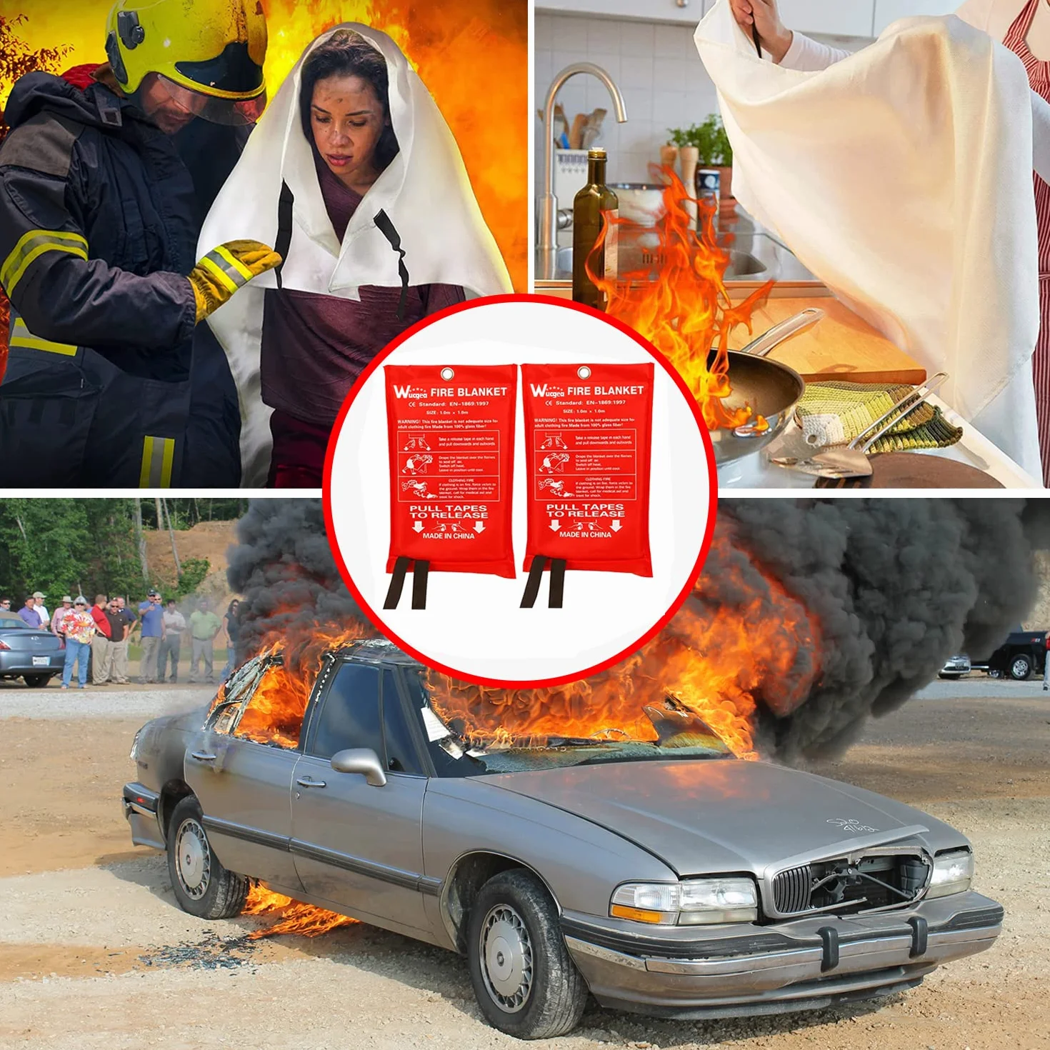 Couverture Anti feu de Survie - 160 x 180 Couverture Anti-feu en Fibre de Verre d'urgence pour la Survie Protection Ignifuge et Isolation Thermique, Applicable à Cuisine, Barbecue, Camping（2 Paquet）
