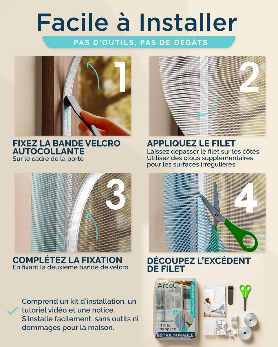 ARCOL Moustiquaire Magnétique pour Portes 155x220 cm Réglable en Largeur – Rideau Moustiquaire Porte Fenêtre avec Bandes Velcro, Moustiquaire Magnétique Porte Fenêtre Raccourcissable (Blanc)