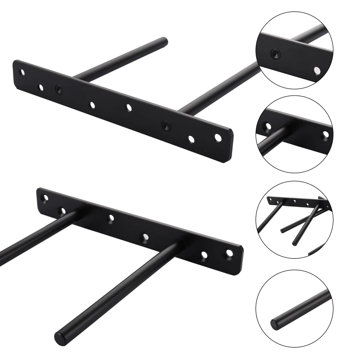 YOUNTHYE Support Etagere Invisible 4 PCS 200x145MM Double Tube Noir Fixation Robuste pour Etagere Murale avec 24 Vis 60MM