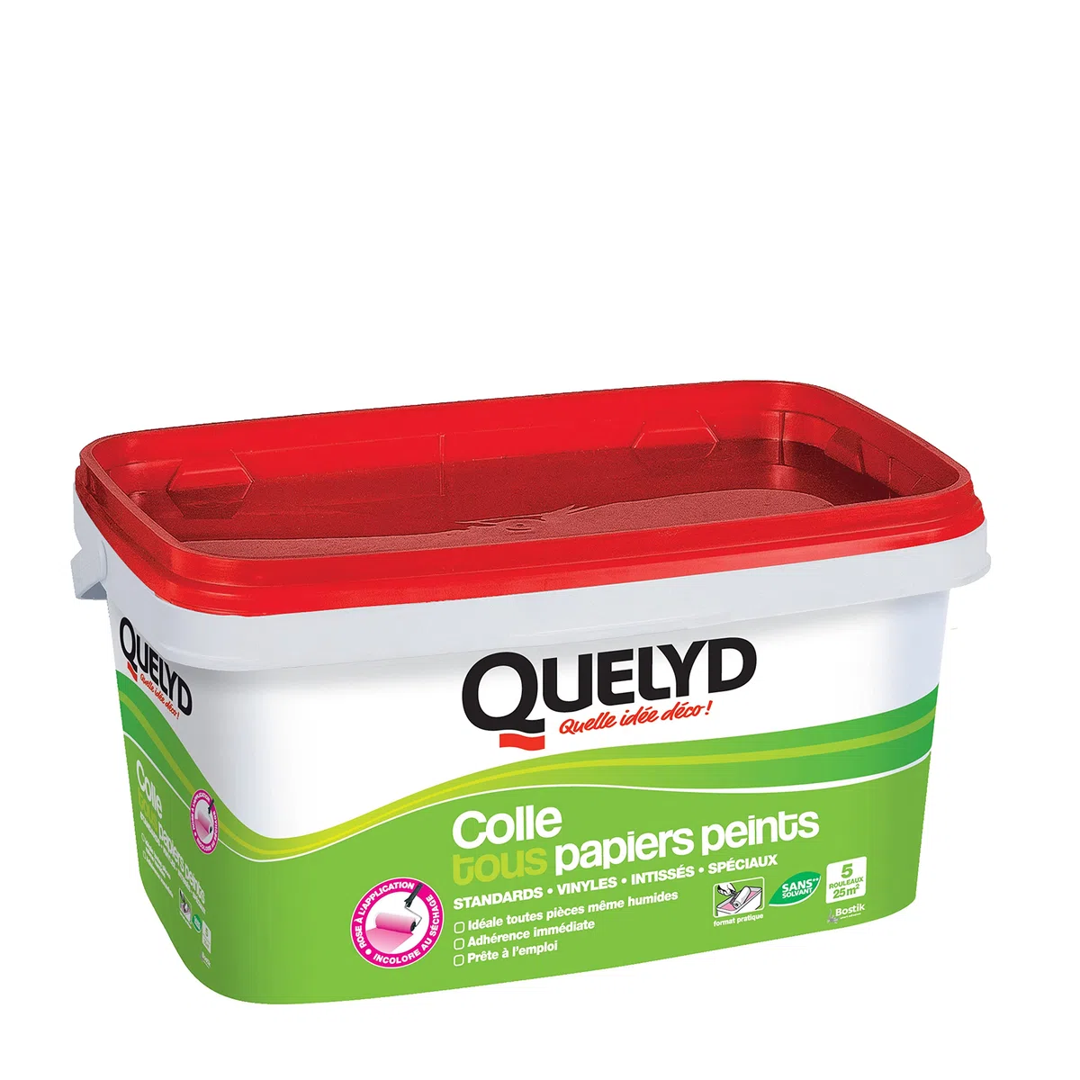 Quelyd Colle Tous Papiers Peints Avec Indicateur Coloré en Pâte – Prête à l'Emploi – Papiers Peints Intissés, Standards, Vinyles et Spéciaux – Sans Solvant – Seau de 5 Kg