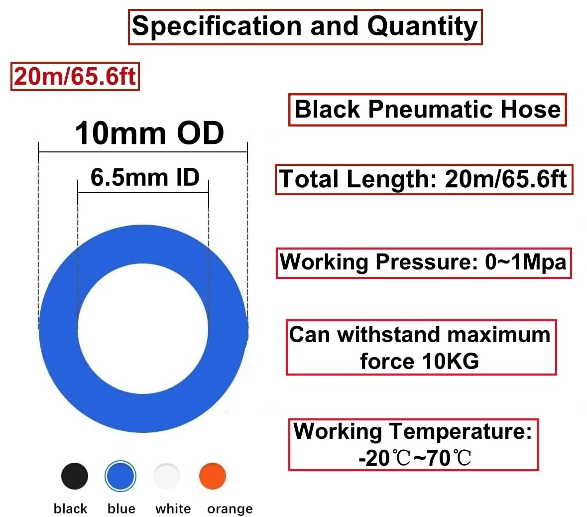 HUAZIZ 20 Meter PolyuréthaneTuyau Noir Pneumatique, PU Tuyau Air, 10 mm OD x 6,5 mm ID, Polyuréthane PU Air Kit + 1 Pcs Coupe-Tuyau