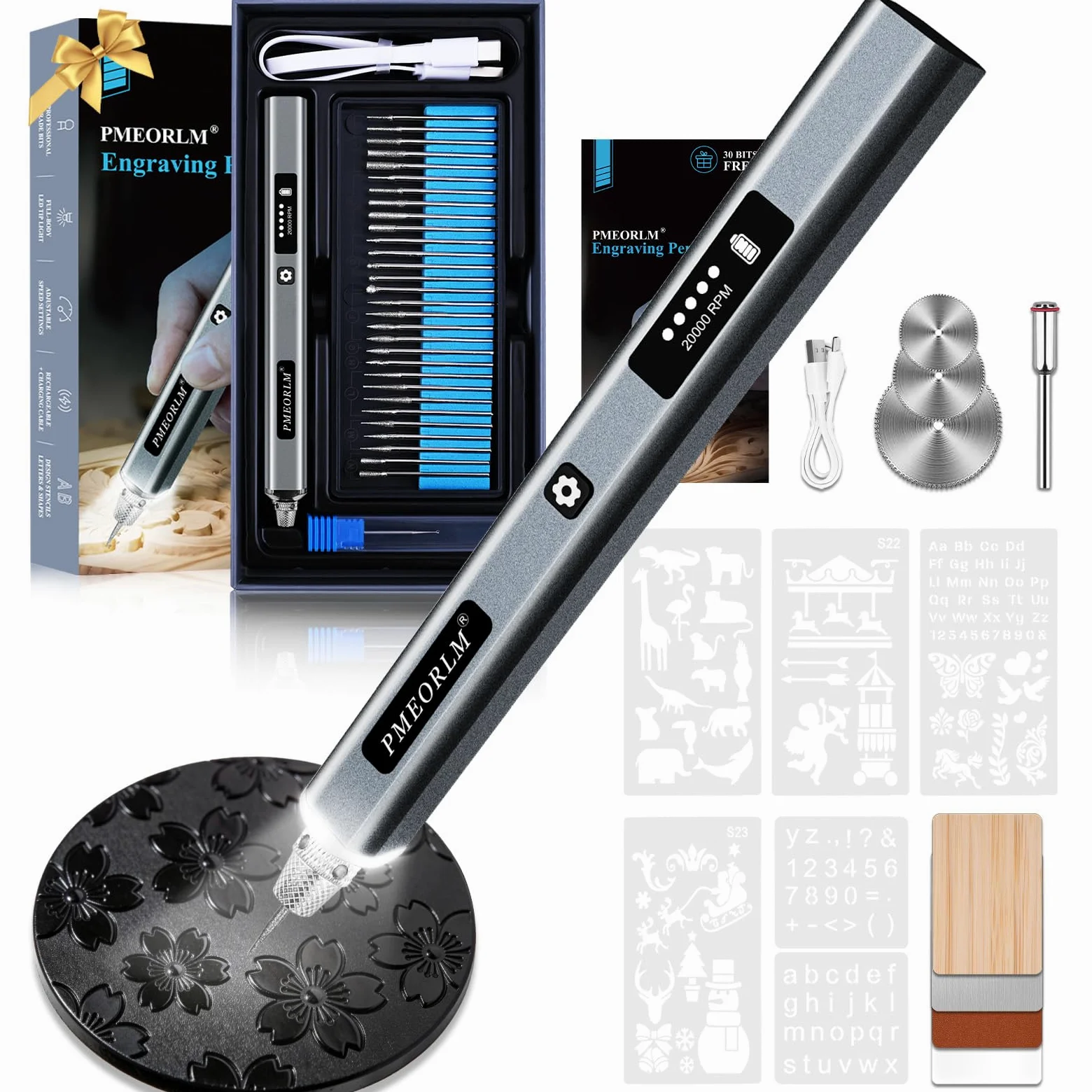 Stylo de gravure électrique – Gravez plus de 50 surfaces – Écran LCD, lumière LED, 5 vitesses, 30+ accessoires, charge USB-C – Graveur bijouterie, idéal bijoutiers, modélistes et créatifs